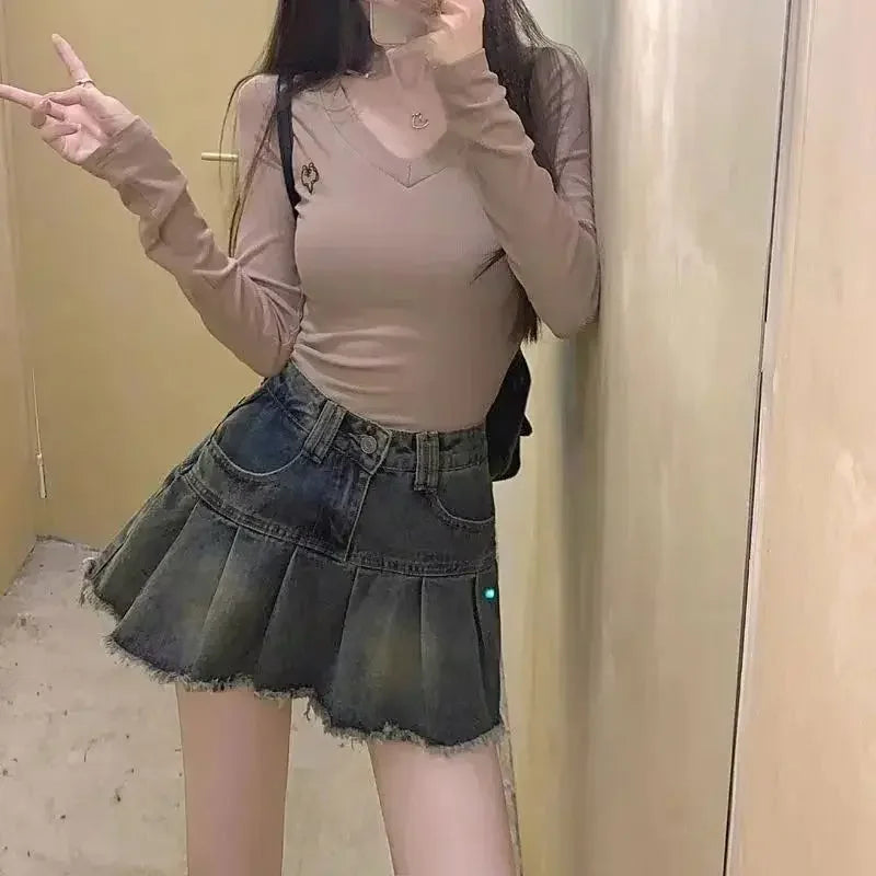 Vintage Fringe Design High-waisted Denim Skirt