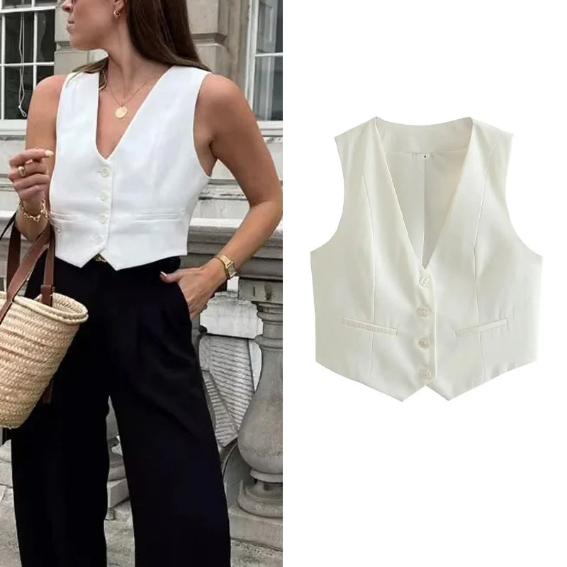 Short Women Vest Top V-Neck Sleeveless