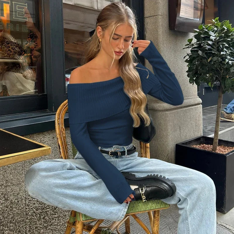 Elegant Off Shoulder Ribbed Crop Top