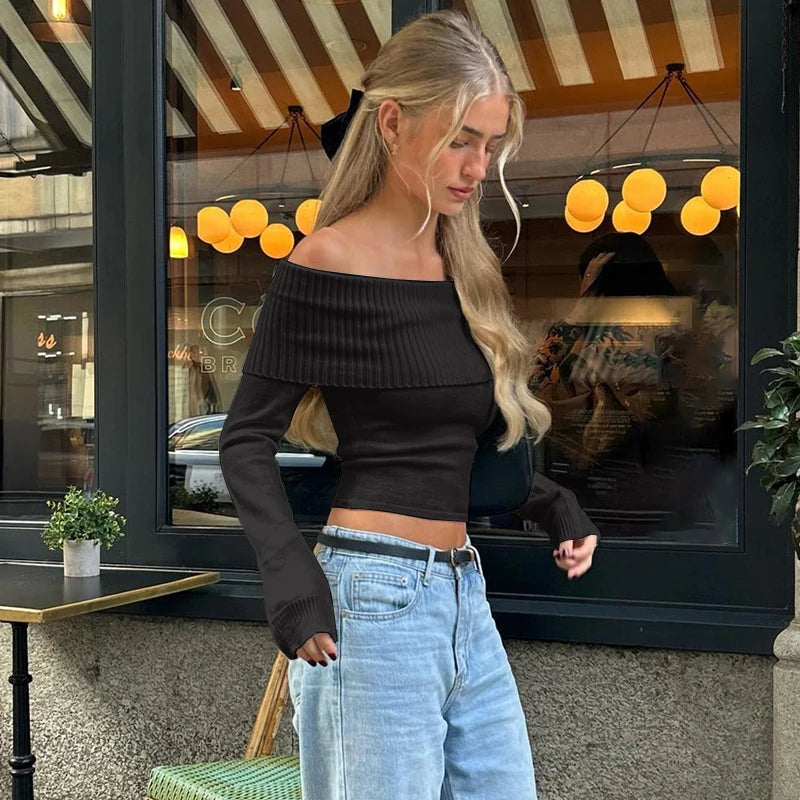 Elegant Off Shoulder Ribbed Crop Top