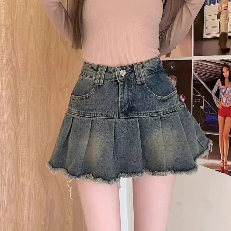Vintage Fringe Design High-waisted Denim Skirt
