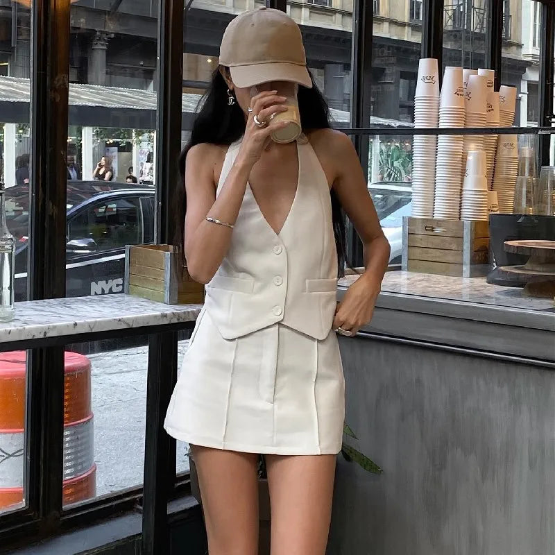 Casual Sleeveless Suit Tank Top With High-waist Bodycon Hip Skirt