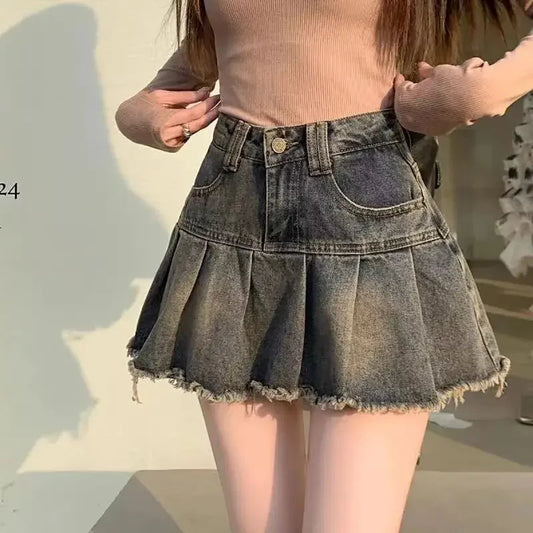 Vintage Fringe Design High-waisted Denim Skirt
