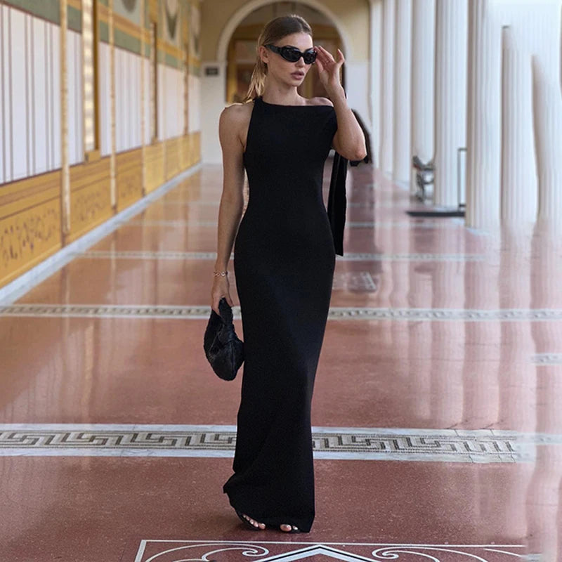 Sexy Solid O-Neck Sleeveless Dress
